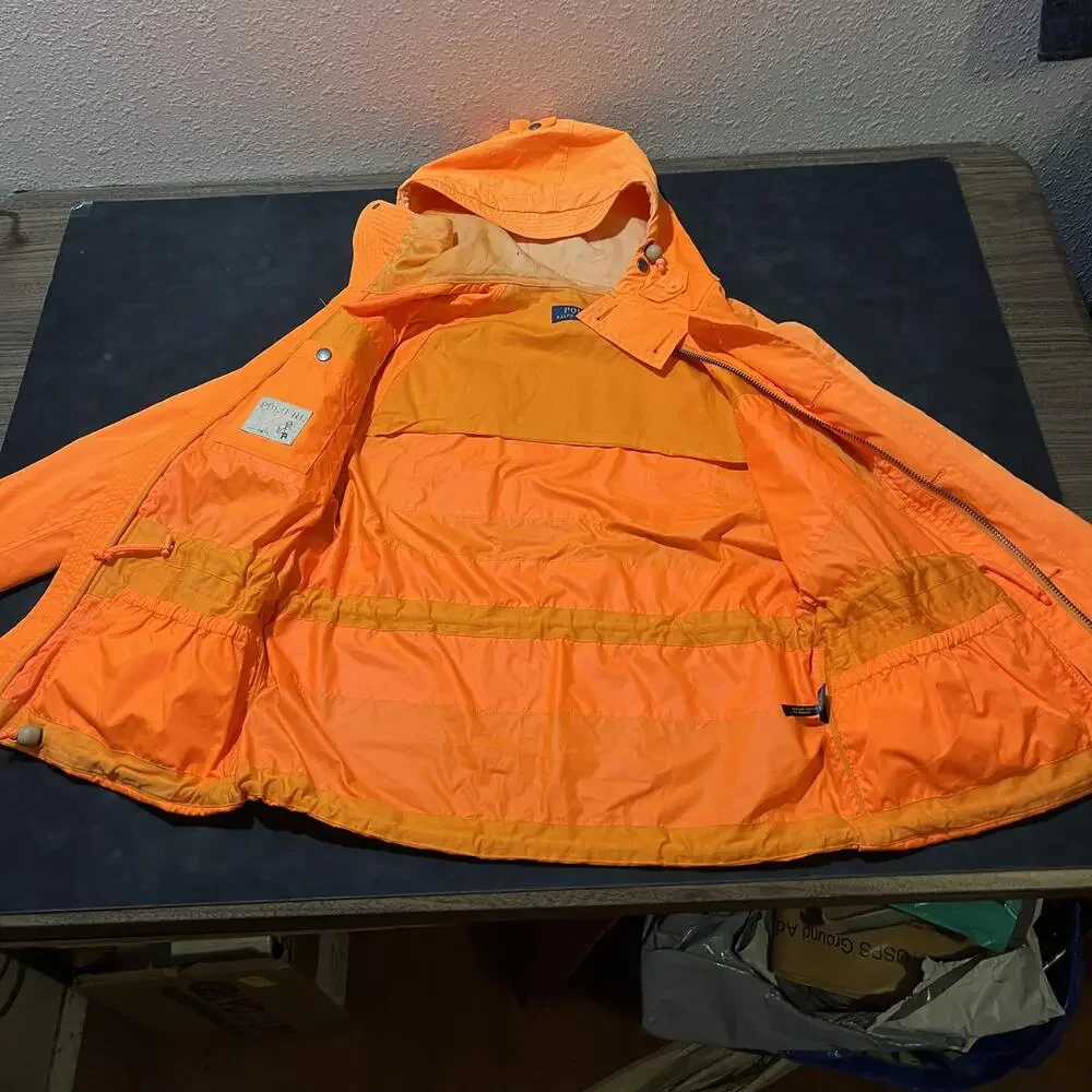 Polo Ralph Lauren Jacket Military Orange Hooded Vintage Anorak Hunting Pockets